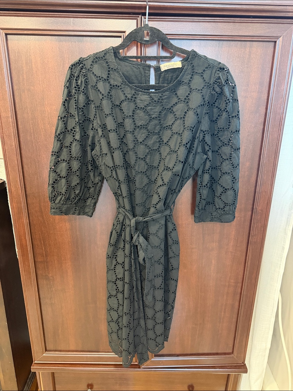 La Piccola Black Eyelet Belted Women's Dress Size L
